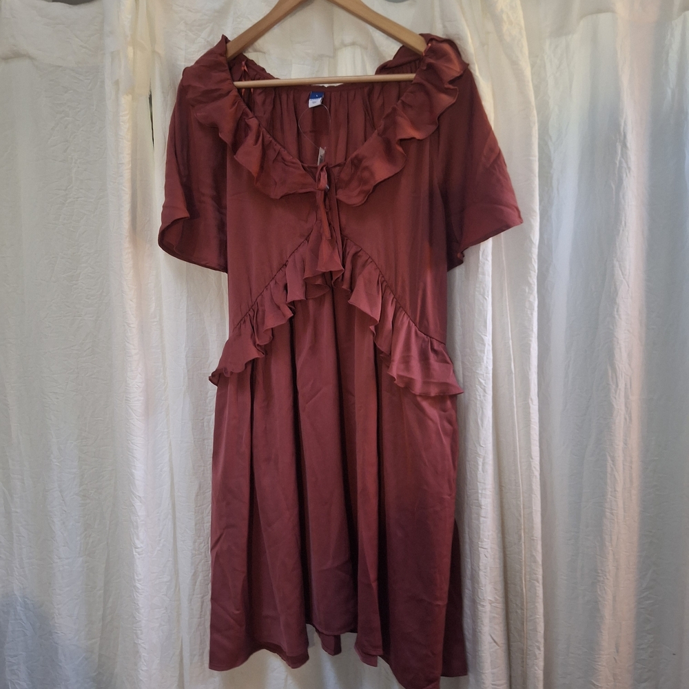 Old Navy Ruffle-Trim Mini Dress In Rust Red